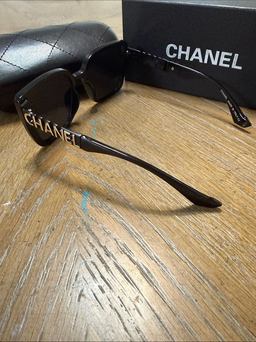 CHANEL Black Square Frame Sunglasses with Dark Lenses